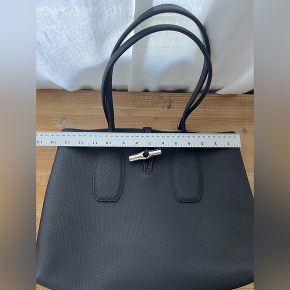 New Longchamp Larger Le Roseau Leather Tote In Black - Picture 12 of 13